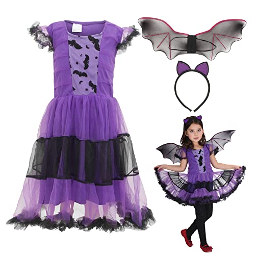 GEMVIE Mädchen Fledermaus Kostüm Karneval Halloween Kinderkostüm Kinder Fledermaus Rock lila XL von GEMVIE