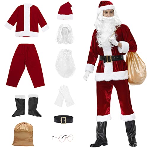 GEMVIE Weihnachtsmann Kostüm Nikolaus Santa Claus Weihnachten Verkleidung Nikolauskostüm für Erwachsene 10-teilig (XL) von GEMVIE