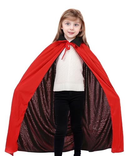 GEMVIE Zweifarbiger Hexenumhang im Vampir-Stil mit Stehkragen - Vielseitiges Kostümaccessoire für Halloween, Partys und Cosplay - Für Erwachsene und Kinder - Länge: 120cm von GEMVIE
