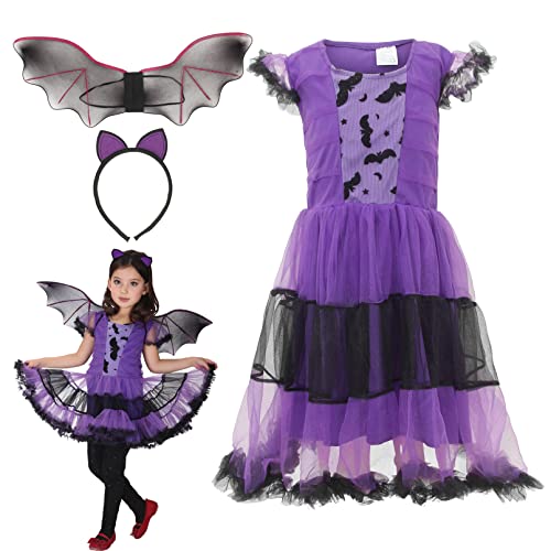 Gemvie Fledermaus-Kostüm für Mädchen, Vampir, Fledermaus, Cosplay, Halloween, Allerheiligen, Karneval, Abendkleid, Tutu für Mädchen, 3-12 Jahre Gr. 7-9 Jahre, violett Gemvie Fledermaus-Kostüm für Mädchen, Vampir, Fledermaus, Cosplay, Halloween, Allerheiligen, Karneval, Abendkleid, Tutu für Mädchen, 3-12 Jahre Gr. 7-9 Jahre, violett von GEMVIE