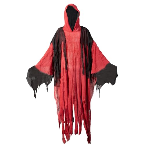 GENEMEN Halloween-Umhang mit Kapuze für Erwachsene, schrecklicher Geisterumhang, Zauberer-Robe, Cosplay, Mittelalter-Kostüme, Umhang (Weinrot) von GENEMEN