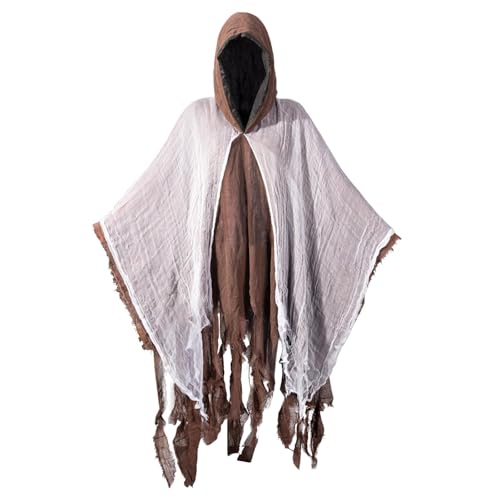GENEMEN Horrible Umhang mit Kapuze für Herren und Damen, Spukzauberer-Umhang, Cosplay, Halloween-Kostüme, Kapuzenumhang (Kaffee) von GENEMEN