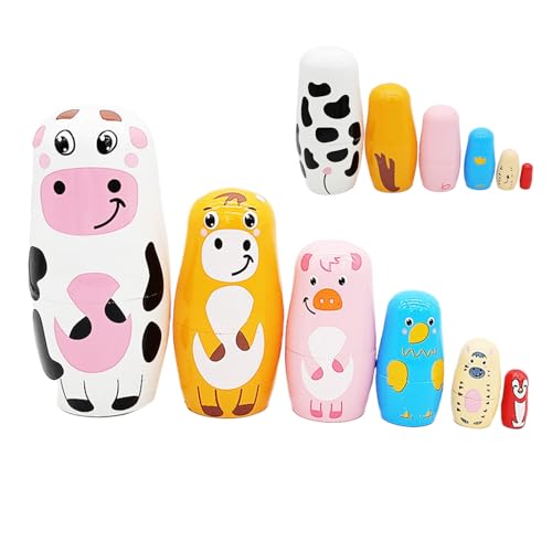 Russische Nistpuppen | Tragbare Ḿatryoshka -Puppe Holztier Set | Handgefertigte Osterstapelspielzeug - Süße Cartoon -Stil -Verschachtelei Für Kindergeschenke, Spielzeit Und Dekoration von GENERIC