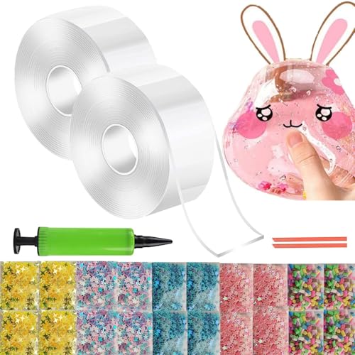 GENERISCH Nano Tape Seifenblasen-Set Umweltfreundlich wiederverwendbar Perfekt zum Stressabbau Basteln Spielen Inklusive Luftballons Nano-Tape für Partys Feste DIY-Spaß (Clear, One Size) von GENERISCH