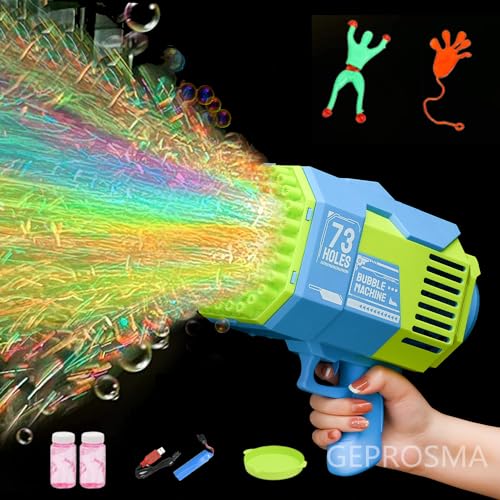 GEPROSMA Seifenblasenmaschine Seifenblasenpistole Kinder,Seifenblasen Hochzeit Party, Bazooka Elektrische 73 Löcher,Licht,Aufladbare Akku,Bubble Gun Machine Blaster GEPROSMA Seifenblasenmaschine Seifenblasenpistole Kinder,Seifenblasen Hochzeit Party, Bazooka Elektrische 73 Löcher,Licht,Aufladbare Akku,Bubble Gun Machine Blaster von GEPROSMA