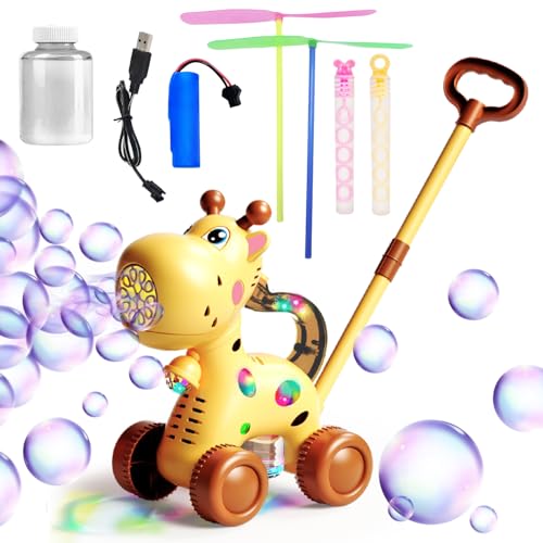 GERPOSMA Automatische Seifenblasenmaschine Seifenblasen rasenmäher schiebespielzeug für Kinder,Seifenblasenpistole,aufladbare akku/flüssigkeit/seifenblasen Blume mit licht,Outdoor Garten Spiele von GEPROSMA