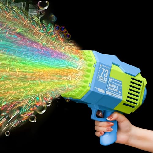 Seifenblasenmaschine für Kinder, Bazooka Seifenblasenpistole mit 73 Blasenlöchern und Lichtfunktion, wiederaufladbar, automatisch, elektrisch, für Kinder und Erwachsene, Hochzeit, Party Seifenblasenmaschine für Kinder, Bazooka Seifenblasenpistole mit 73 Blasenlöchern und Lichtfunktion, wiederaufladbar, automatisch, elektrisch, für Kinder und Erwachsene, Hochzeit, Party von GEPROSMA