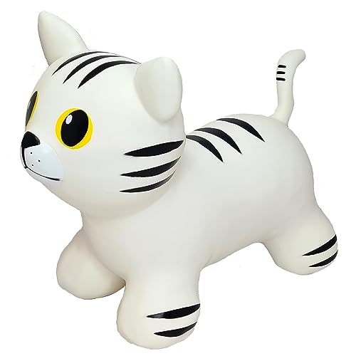 GERARDO'S Toys My First Jumpy für Kinder ab 1 Jahr, Bouncy Hopper Ride on Animal White Cat mit Pumpe enthalten, aufblasbare Hüpfburg für Kleinkinder drinnen und draußen von GERARDO'S
