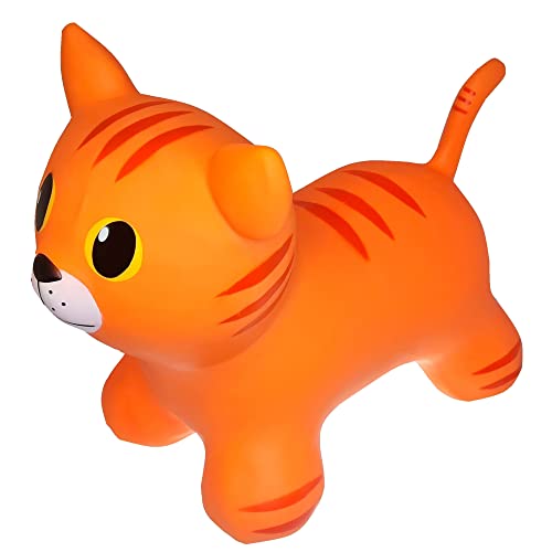 GERARDO'S Toys Hüpftier Orangefarbene Katze, Hüpftiere ab 1 Jahr und ab 2 Jahre, Hüpftier Kinder, Aufblasbare Tiere Spielzeug Draussen oder Drinnen für Kleinkinder ab 12 Monaten - Inklusive Luftpumpe von GERARDO'S