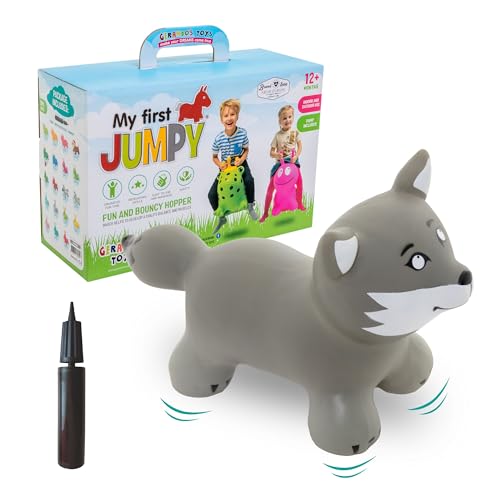 GERARDO'S Toys GT69430, My First Jumpy Animal Space Hopper für Kinder ab 1 Jahr, Bouncy Hopper Ride on Animal Wolf mit Pumpe enthalten, aufblasbare Hüpfburg für Kleinkinder drinnen und draußen von GERARDO'S