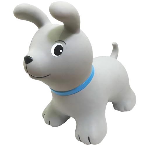 GERARDO'S Toys Jumpy Bouncy Grau Hund - Hüpftiere ab 1 Jahr und ab 2 Jahren, Hüpftier Kinder, Aufblasbare Tiere Spielzeug für draußen oder drinnen für Kleinkinder ab 12 Monaten, Inklusive Luftpumpe von GERARDO'S