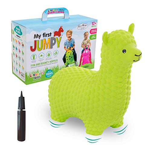 GERARDO'S Toys Hüpftier Hüpfball Alpaka Grün - Hüpftiere ab 1 Jahr und ab 2 Jahre - Aufblasbare Tiere Spielzeug Draussen oder Drinnen für Kleinkinder ab 12 Monaten von GERARDO'S