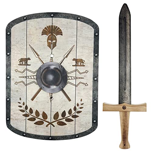 GERILEO Römisches Schwert und Schild Set - Kinderkostüm - Spielzubehör, Kinderspielzeug, Römer Rüstung, Gladiator, Spartaner, Prinz, Mittelalterliches Kostüm, Grieche, Soldat, Gladiator (Beige/Braun) GERILEO Römisches Schwert und Schild Set - Kinderkostüm - Spielzubehör, Kinderspielzeug, Römer Rüstung, Gladiator, Spartaner, Prinz, Mittelalterliches Kostüm, Grieche, Soldat, Gladiator (Beige/Braun) von GERILEO