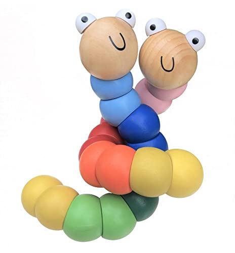 GERILEO Set 2 Gelenktier Wurm aus Holz bunter - Montessori Lernspielzeug - Verbessert Kreativität, Konzentration und Intelligenz - Hilft beim Zählen Erkennen von Farben (Pack: Blau + Rosa) von GERILEO