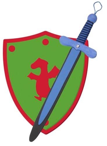 Ritter Schwert und Schild aus Eva-Schaum, Handgefertigtes - Spielzeug für Jungen, Mädchen, Kinder - Ergänzung für Spiele, Imitationsspiele, Kostüme, Mittelalter, Krieger, Mottoparty (Grün) von GERILEO