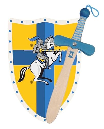 Ritter oder Drache Schwert und Schild aus Holz, Handgefertigtes - Spielzeug für Jungen, Mädchen, Kinder - Ergänzung für Spiele, Imitationsspiele, Kostüme, Mittelalter Krieger Mottoparty (Ritter - B.) von GERILEO