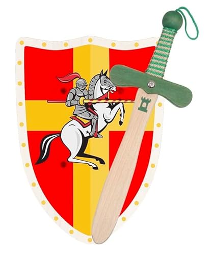 Ritter oder Drache Schwert und Schild aus Holz, Handgefertigtes - Spielzeug für Jungen, Mädchen, Kinder - Ergänzung für Spiele, Imitationsspiele, Kostüme, Mittelalter Krieger Mottoparty (Ritter - Ge.) von GERILEO