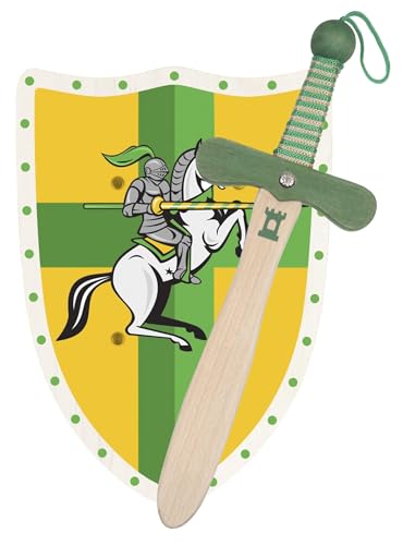 Ritter oder Drache Schwert und Schild aus Holz, Handgefertigtes - Spielzeug für Jungen, Mädchen, Kinder - Ergänzung für Spiele, Imitationsspiele, Kostüme, Mittelalter Krieger Mottoparty (Ritter - Gr.) von GERILEO