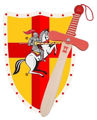 Ritter oder Drache Schwert und Schild aus Holz, Handgefertigtes - Spielzeug für Jungen, Mädchen, Kinder - Ergänzung für Spiele, Imitationsspiele, Kostüme, Mittelalter Krieger Mottoparty (Ritter - R.) von GERILEO