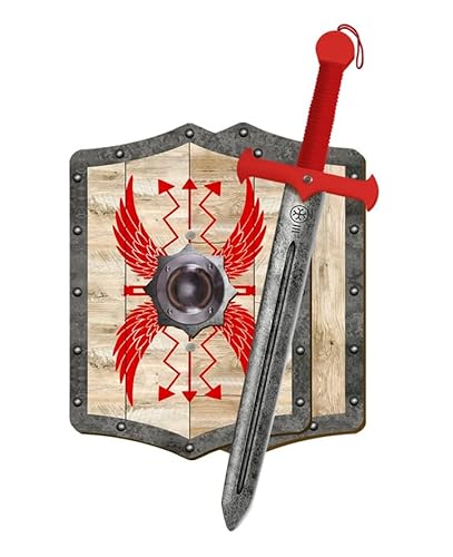 GERILEO Römisches Schwert und Schild Set - Kinderkostüm - Spielzubehör, Kinderspielzeug, Römer Rüstung, Gladiator, Spartaner, Prinz, Mittelalterliches Kostüm, Grieche, Soldat, Gladiator (Beige/Rot) von GERILEO