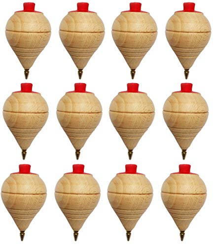 GERILEO Set aus 4/8/12 Klassischer Holzkreisel; mit Metallspitze - Geschenke und Aufmerksamkeiten für Kommunion, Kinderfeste, Jungs, Mädchen, Geburtstage, Spinner (12) von GERILEO