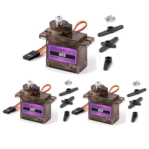 3 Stück GERUIC 90S Mikro-Servomotor kompatibel mit Metallgetriebe Servomotor für RC Hubschrauber, Flugboot, Auto 1/10 1/8,Roboter, Starrflügel, Hubschrauber kompatibel mit fürArduino Programmierung von GERUI