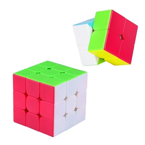 GERUI 2 Stück Zauberwürfel 2x2+3x3,Glattes Magic Cube für Anfänger und Fortgeschrittene, Geschenk für Kinder Teenager Erwachsene Glattes 3D Puzzle Spielzeug für alle Altersgruppen (Farbe) von GERUI