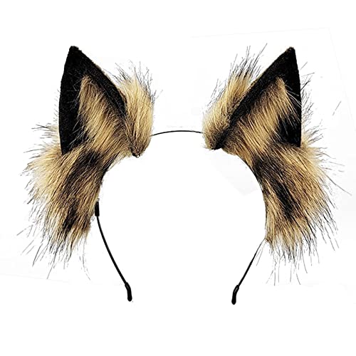 GERUI Handgefertigtes Fell Fuchs Katzenohren Stirnband Fursuit Kopfbedeckung Cosplay Kostüm Party Zubehör,Kawaii Haarband (1) von GERUI