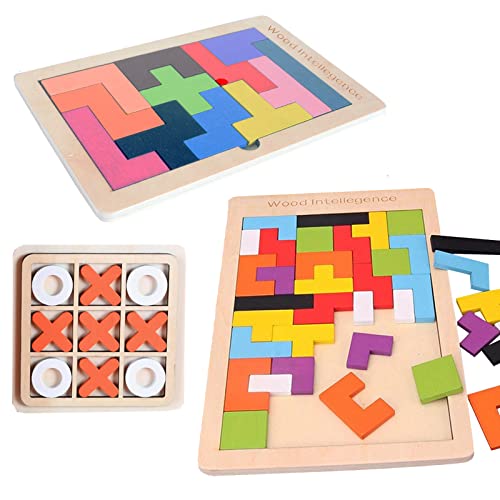 Holz Tangram Puzzle Muster blockiert Brain Teasers Spiel mit 60 Herausforderungen, 3D russische Gebäude Spielzeug Holzform Puzzles Montessori STEM Lernspielzeug Geschenk für Jugendliche (1) von GERUI
