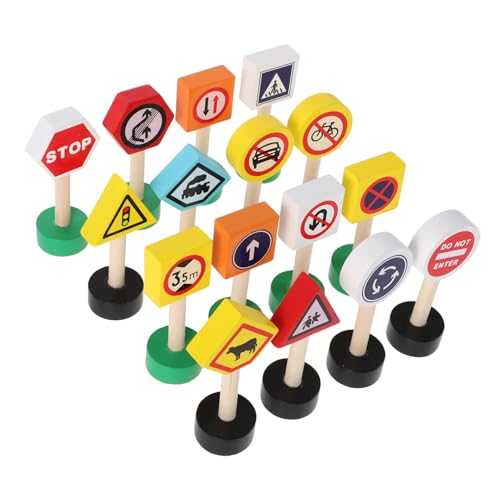 GETAJGHSD 16 Stück Mini Verkehrszeichen Spielset aus Holz Teiliges Lernspielzeug für Kleinkinder mit Bunten Verkehrssignalen Sicheres und Interaktives Verkehrssicherheit und von GETAJGHSD