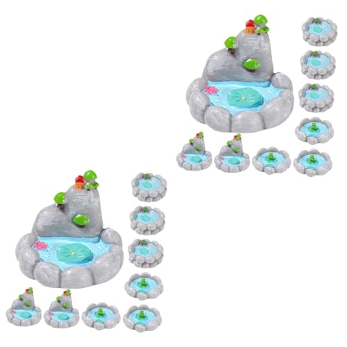 GETAJGHSD 18 Teilige Mini Gartenteich Dekoration, Mini Teich Aus Kunstharz, Gartendekor, Mini Landschaftsornament, Kleiner Feenblumenteich, Miniatur Teichornament, Mikro von GETAJGHSD
