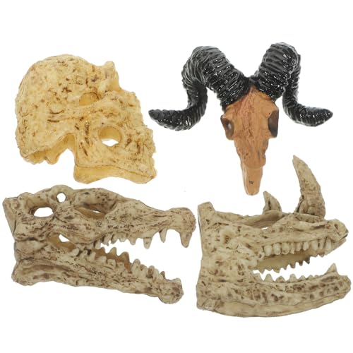 GETAJGHSD 4 Stück Teiliges Miniatur Tierkopf Realistische Schädelfiguren für Puppenhäuser Kreative Wanddekoration für Weihnachten und Festlichkeiten von GETAJGHSD