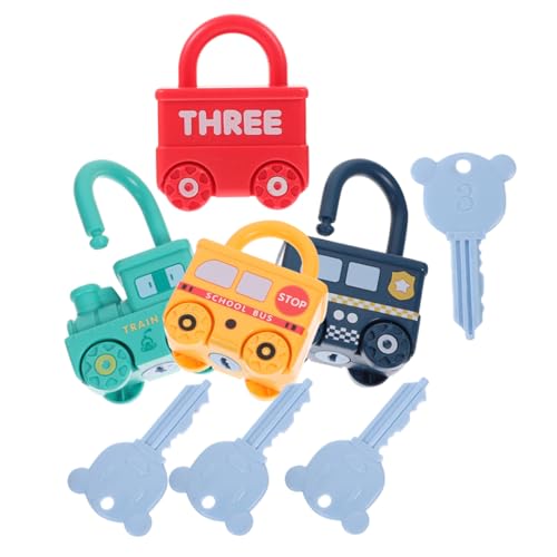 GETAJGHSD 4Er Set Schlüsselschloss Spielzeug, Kleinkind Schlüsselspielzeug, Vorschul Manipulative, Schlüssel Und Schloss Spielzeug Für Kleinkinder, Feuerwehrauto, Kleinkind Schlüssel Und von GETAJGHSD