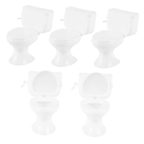 GETAJGHSD 5st Toilettenmodell Mini-toilettenzubehör Toilette Kuchendeckel Puppenhaus Badezimmer Toilette Toilettenkolben Puppenhausmöbel Toilettentopf Seifenblasenmaschine Weiß Abs von GETAJGHSD