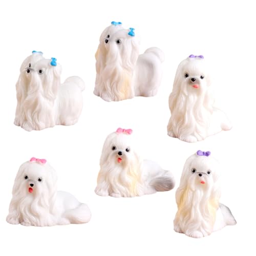 GETAJGHSD 6 Stück Mikro Landschafts Mini Welpen, Dekoratives Harz, Garten Und Landschaftsbau Zubehör (6 Malteser Hundemodelle), 6 Stück Mini Tiere, Hundefiguren, Harz Hundestatue, von GETAJGHSD