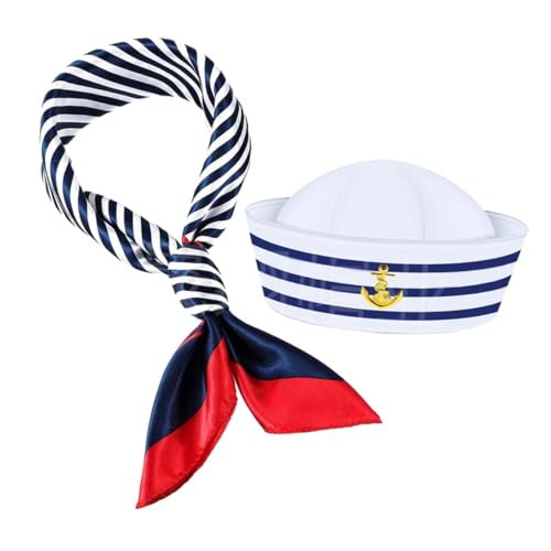 GETAJGHSD Sailor Hut Und Schal Set Für Erwachsene Und Junge Mädchen Nautisches Kapitäns-outfit Kostümaccessoires Für Halloween Und Themenpartys Kopfumfang Gestreift GETAJGHSD Sailor Hut Und Schal Set Für Erwachsene Und Junge Mädchen Nautisches Kapitäns-outfit Kostümaccessoires Für Halloween Und Themenpartys Kopfumfang Gestreift von GETAJGHSD