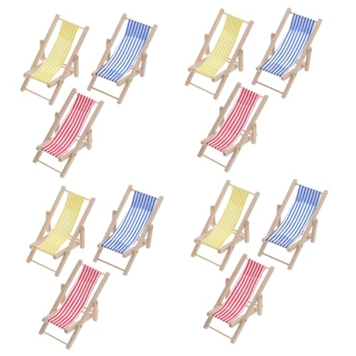 GETAJGHSD Miniatur Strandstuhl, 12 Stück, Mini Klapp Strandstuhl, Miniatur Loungesessel, Modell, Mini Strandstuhl Aus Holz, Puppenhausmöbel, Mini Liegestuhl, Simulierter Strandstuhl von GETAJGHSD