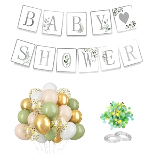 22 Stück Babyparty-Dekorationen, Babyparty-Banner, Wimpelkette, grüne Luftballon-Girlande mit grün-goldenen Konfetti-Ballons für Jungen, Mädchen, Geburtstagsparty, Olivgrün, Babyparty-Dekorationen von GETJOY