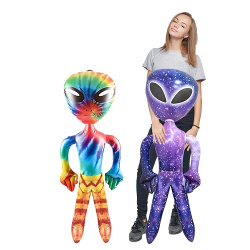 Aufblasbarer Alien, aufblasbarer Alien für Halloween-Dekorationen, Weltraum-Mottopartys, Geburtstagsfeiern, 90 cm hoch, Alien, aufblasbar mit Batik- und Sternenmotiv, 2 Stück Aufblasbarer Alien, aufblasbarer Alien für Halloween-Dekorationen, Weltraum-Mottopartys, Geburtstagsfeiern, 90 cm hoch, Alien, aufblasbar mit Batik- und Sternenmotiv, 2 Stück von GETJOY