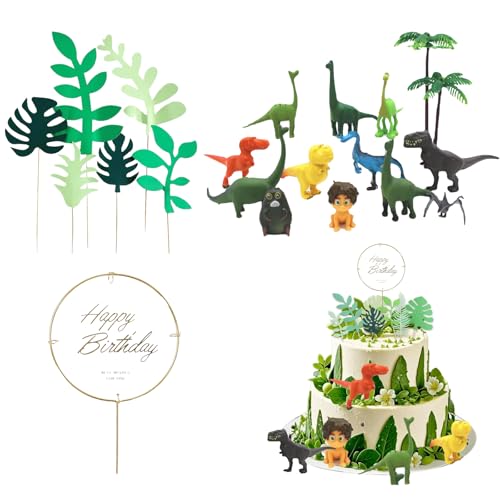 Dinosaurier-Kuchenaufsätze, Dinosaurier-Kuchendekorationsset mit Geburtstagsschild, Partyzubehör für Kinder, Jungen, Mädchen, Geburtstag, Babyparty, Party-Dekoration, 19 Stück von GETJOY