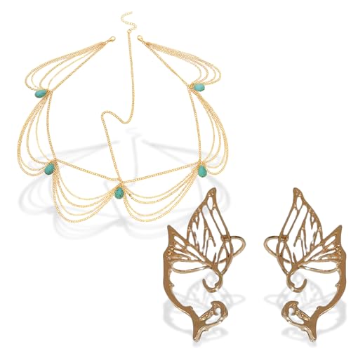 GETJOY Elfenohren mit Feenkrone, Kopfschmuck, Elfenohren für Erwachsene, Fantasy-Cosplay-Zubehör für Renaissance-Messe, Halloween-Party, Live-Streaming-Requisiten, 2 Stück von GETJOY