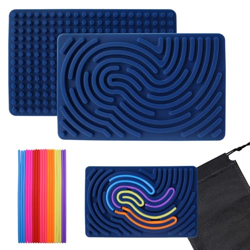 Sensorik Activity Board Silikon, Sensorik Activity Board, Montessori Spielzeug Doppelseitiges Aktivitätsbrett mit 20 Strings & Reisetasche Beruhigung ADHD Autismus Spielzeug für Kinder, Dunkelblau von GETRICH