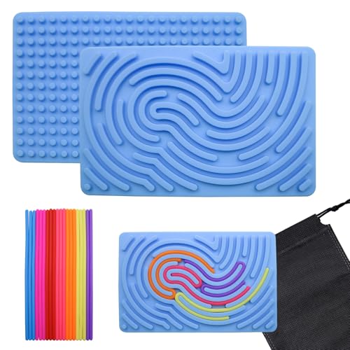 Sensorik Activity Board Silikon, Sensorik Activity Board, Montessori Spielzeug Doppelseitiges Aktivitätsbrett mit 20 Strings & Reisetasche Beruhigung ADHD Autismus Spielzeug für Kinder, Hellblau von GETRICH