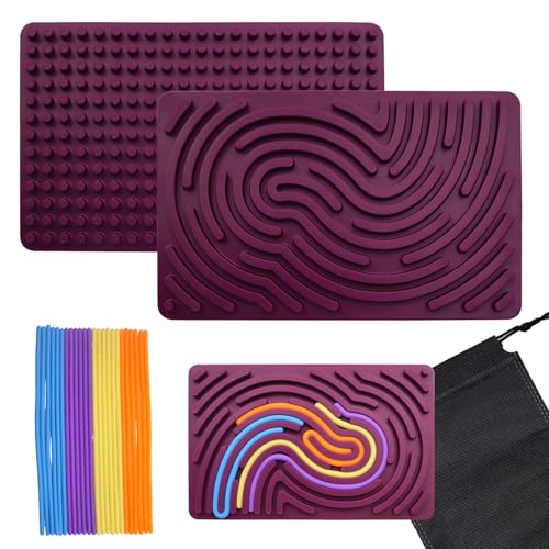 Sensorik Activity Board Silikon, Sensorik Activity Board, Montessori Spielzeug Doppelseitiges Aktivitätsbrett mit 24 Strings & Reisetasche Beruhigung ADHD Autismus Spielzeug für Kinder, (17x11CM-Lila) von GETRICH