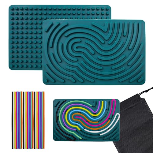 Silicone Sensorik Activity Board, Silikon Sensory Fidget Spiel Toys mit Reisetasche & 24 Zubehör Schnüren, Doppelseitiges Sensorisches Spielzeug zur Autismus ADHD für Kinder ab 3 Jahr & Erwachsene von GETRICH