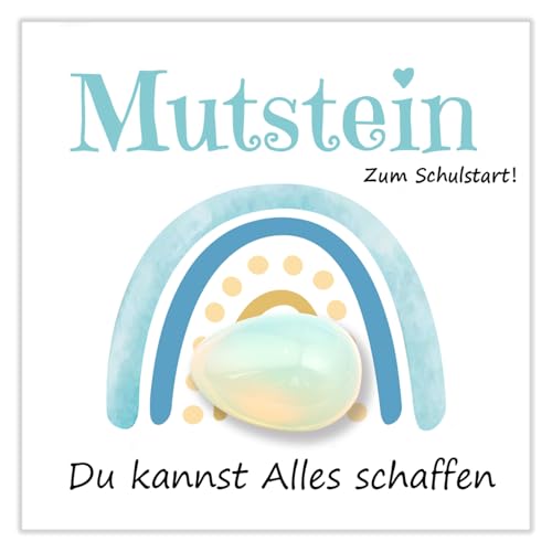 GEVECORI Glückssteine für Einschulung 2025, Mutstein Schultüte Füllung Schulanfang Geschenk, Glücksbringer Mutmacher Geschenk mit Grußkarte Geschenkbox für Jungen & Mädchen (Blau Mutstein) von GEVECORI