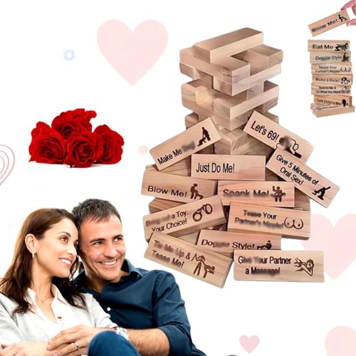 Lust Tower – 48-teiliges Holzblock-Turmspiel, Ideen für Verabredungen am Abend, lustige Geschenke für Frauen und Männer, Valentinstags-Tumbling-Tower-Stapelspiel aus Holzblöcken, Valentinstagsgeschenk von GEVECORI