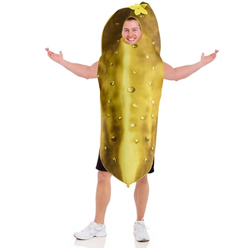 GEWONELIFE Erwachsenenkostüm Grüne Gurke für Damen & Herren - Gurke Halloween Outfit Gemüse Thema Cosplay Anzug für Partys, Gelb, Grün, M von GEWONELIFE