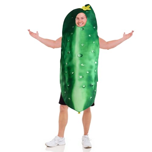 GEWONELIFE Erwachsenenkostüm Grüne Gurke für Damen & Herren - Gurke Halloween Outfit Gemüse Thema Cosplay Anzug für Partys, Grün , M von GEWONELIFE
