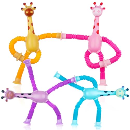 GEXINKEJI 4er Set Saugnapf Spielzeug Teleskop Squishy Sensory Teleskop Giraffe lindert Stress eleskop Saugnapf Giraffe Spielzeug Hochstuhl Saugnapf Spielzeug Giraffe Spielzeug für Autofahrt von GEXINKEJI